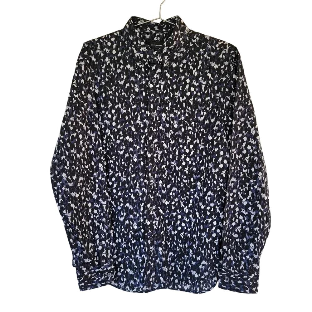 Club Monaco Slim Fit Button down Shirt Mens Size Medium Navy Blue White Cotton